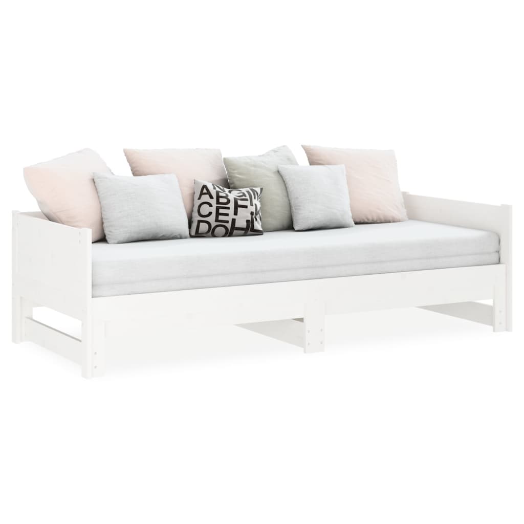 White Pull-Out Day Bed Frame 2x(80x200)cm - No Mattress Included