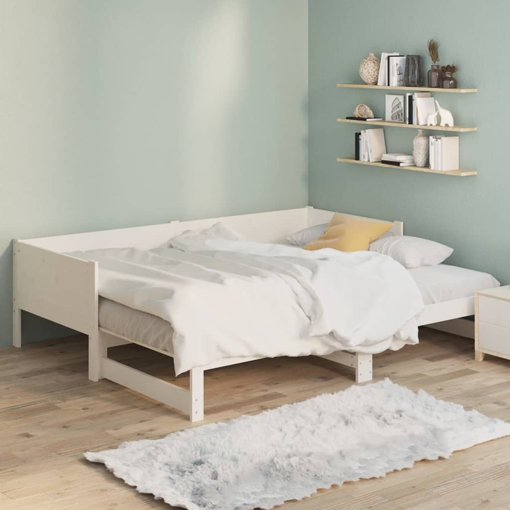 White Pull-Out Day Bed Frame 2x(80x200)cm - No Mattress Included