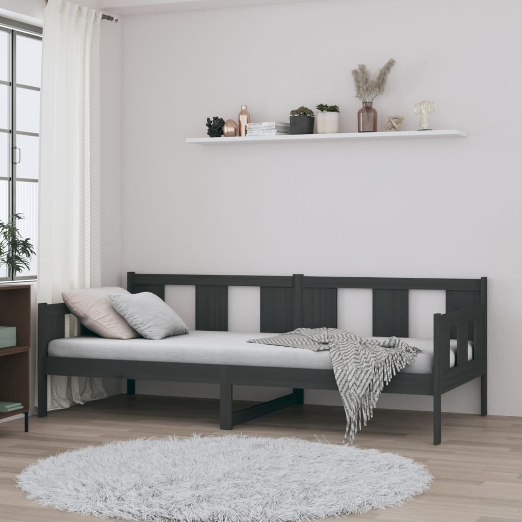 Solid Pine Grey Day Bed Frame 80x200 cm - No Mattress Included