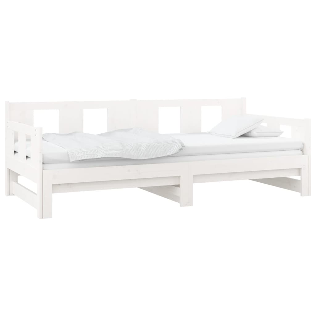 White Solid Pine Pull-Out Day Bed Frame - Without Mattress, 2x cm