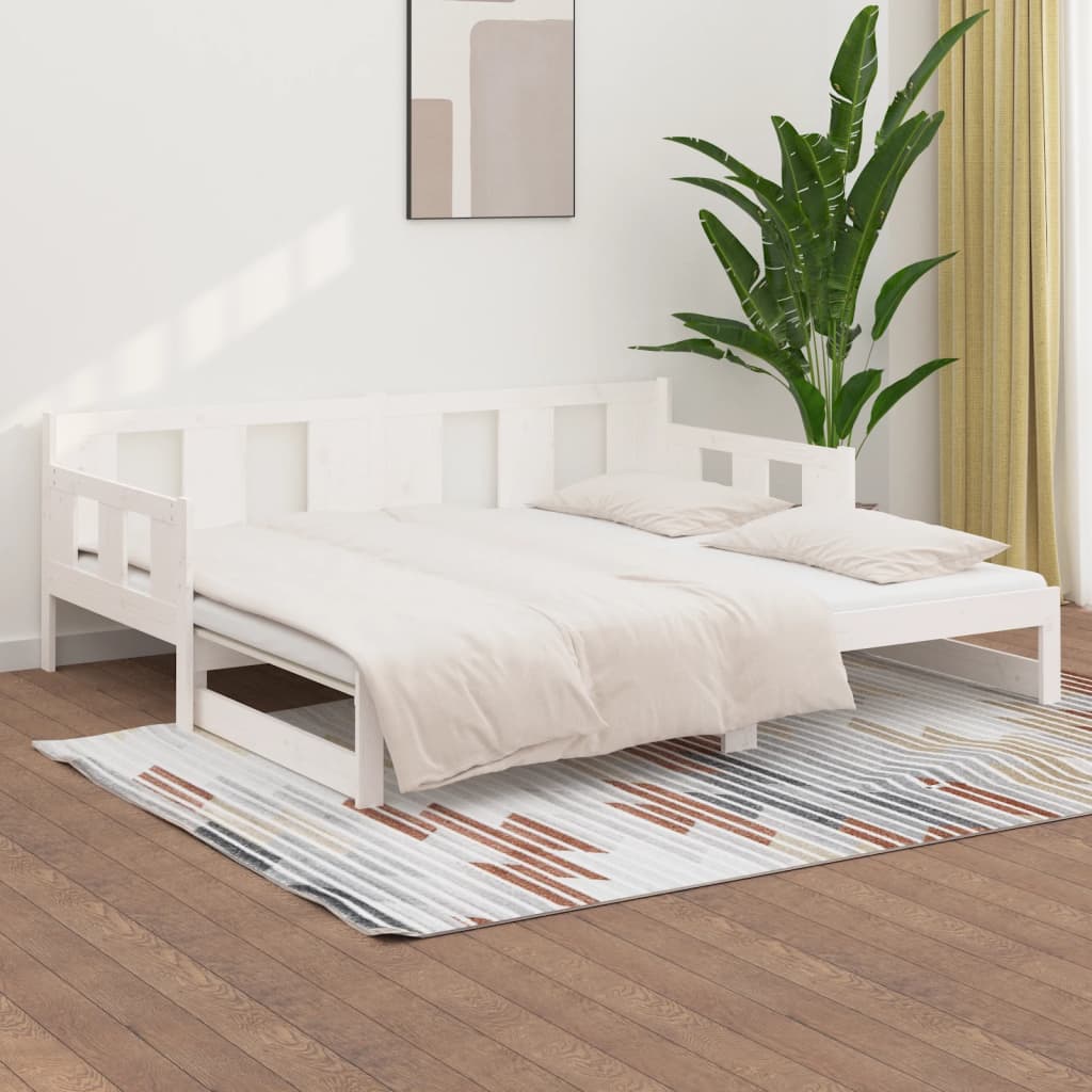 White Solid Pine Pull-Out Day Bed Frame - Without Mattress, 2x cm