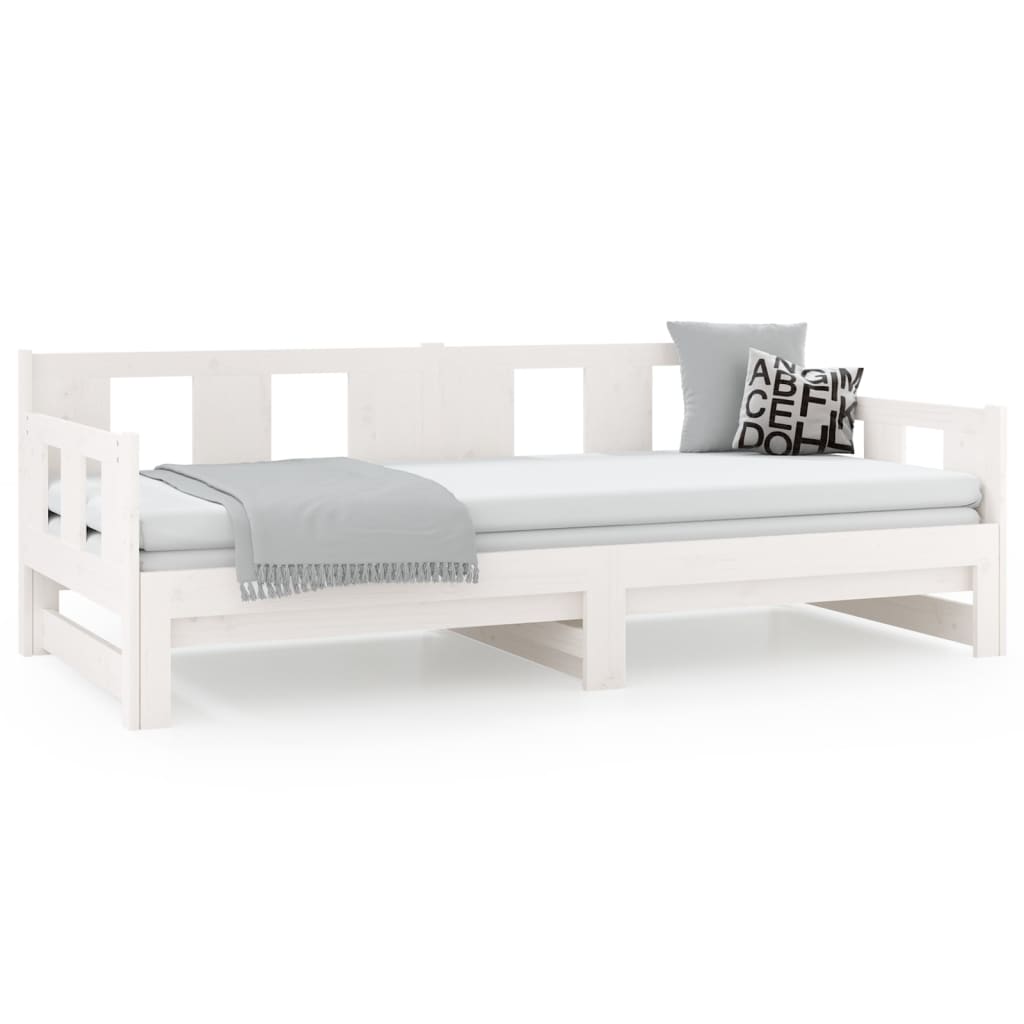White Solid Pine Pull-Out Day Bed Frame - Without Mattress, 2x cm