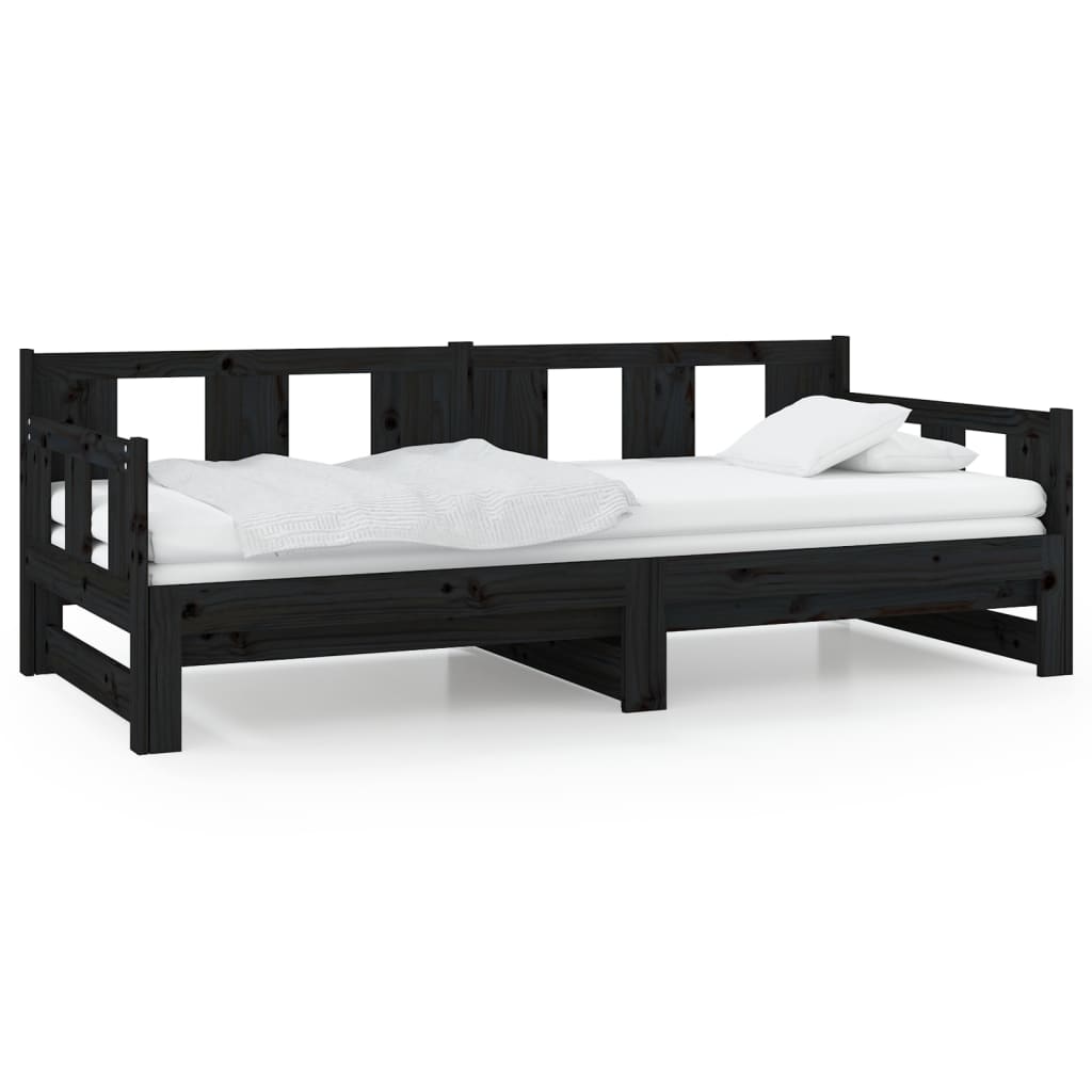 Black Solid Pine Pull-Out Day Bed Frame - No Mattress Included