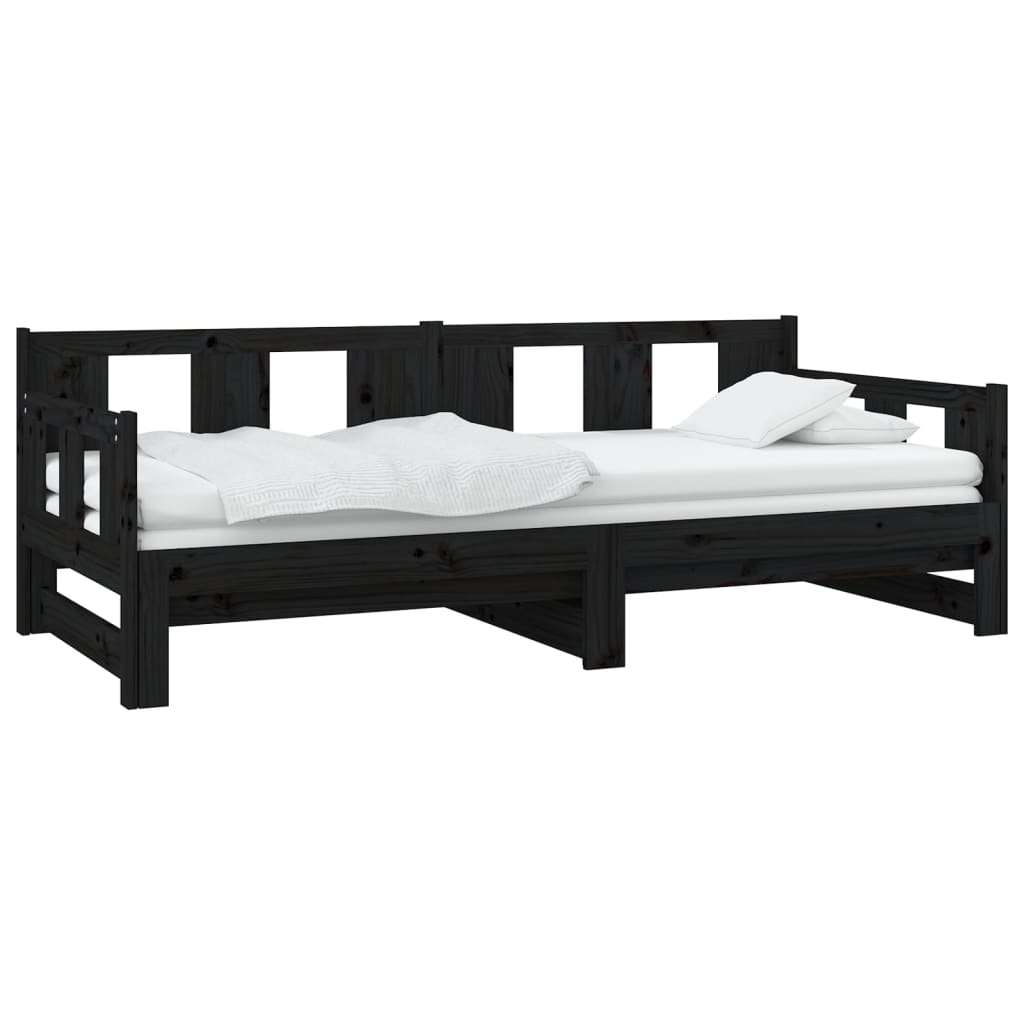 Black Solid Pine Pull-Out Day Bed Frame - No Mattress Included