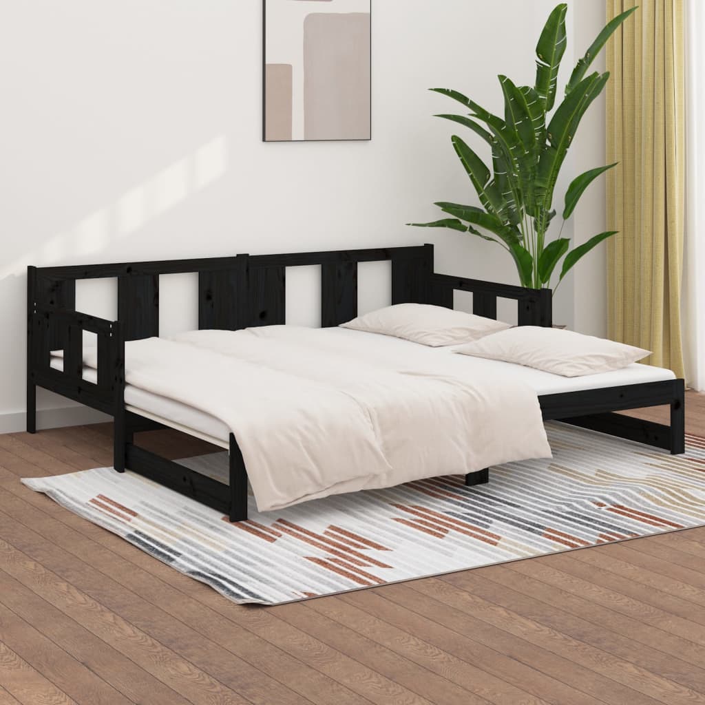 Black Solid Pine Pull-Out Day Bed Frame - No Mattress Included