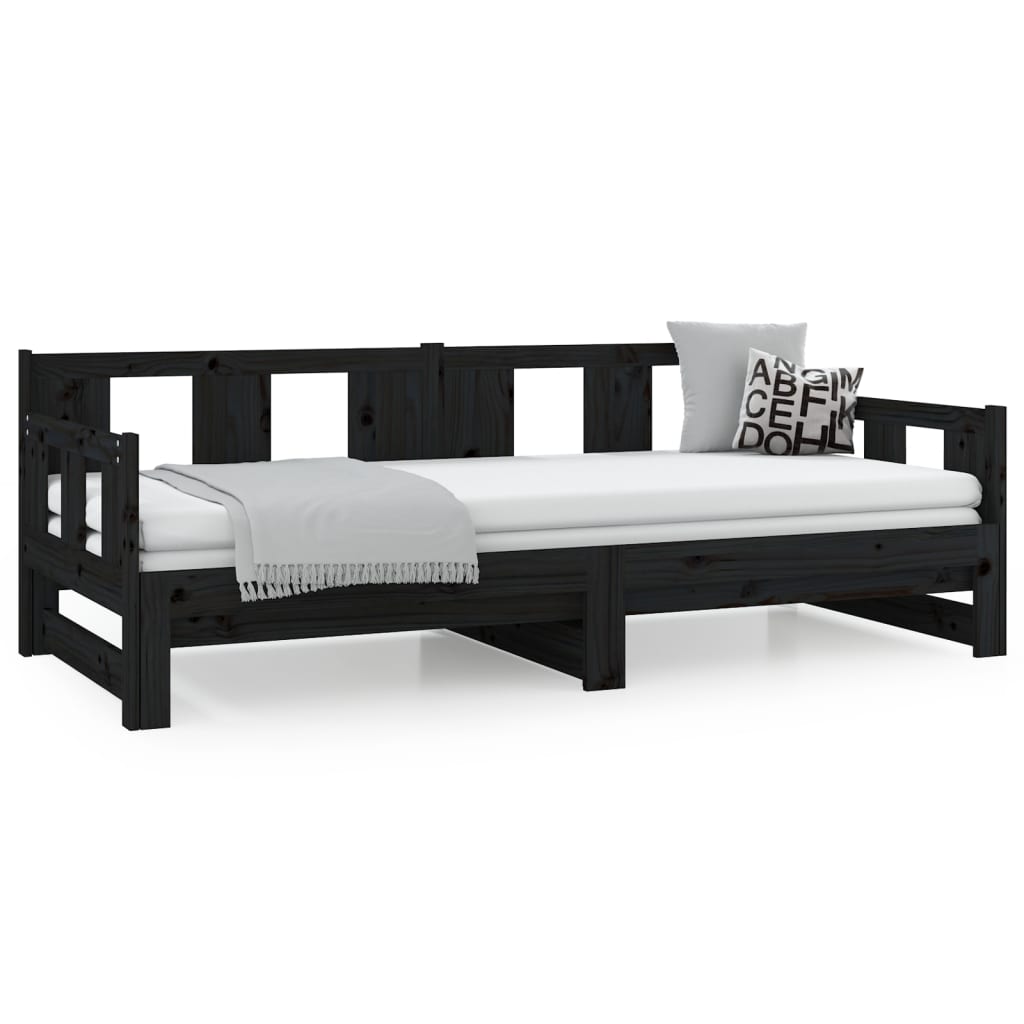 Black Solid Pine Pull-Out Day Bed Frame - No Mattress Included