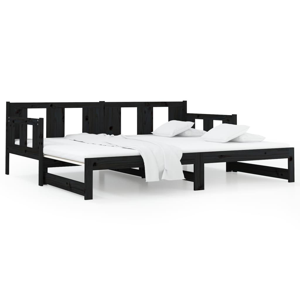 Black Solid Pine Pull-Out Day Bed Frame - No Mattress Included