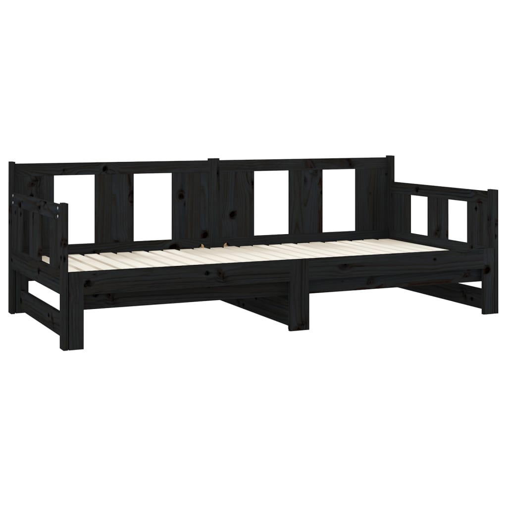 Black Solid Pine Pull-Out Day Bed Frame - No Mattress Included