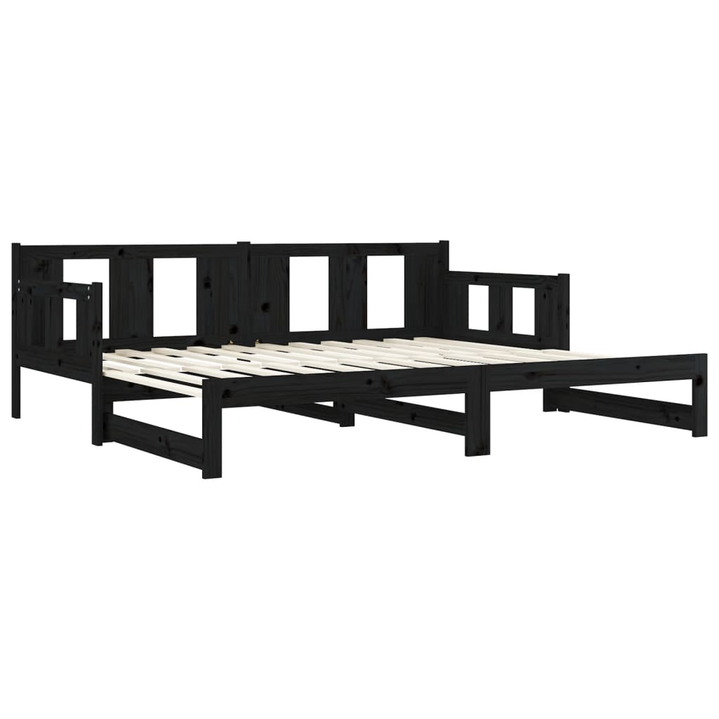 Black Solid Pine Pull-Out Day Bed Frame - No Mattress Included