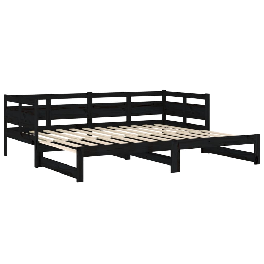 Black Pull-out Day Bed Frame 2x(80x200) cm - No Mattress Included