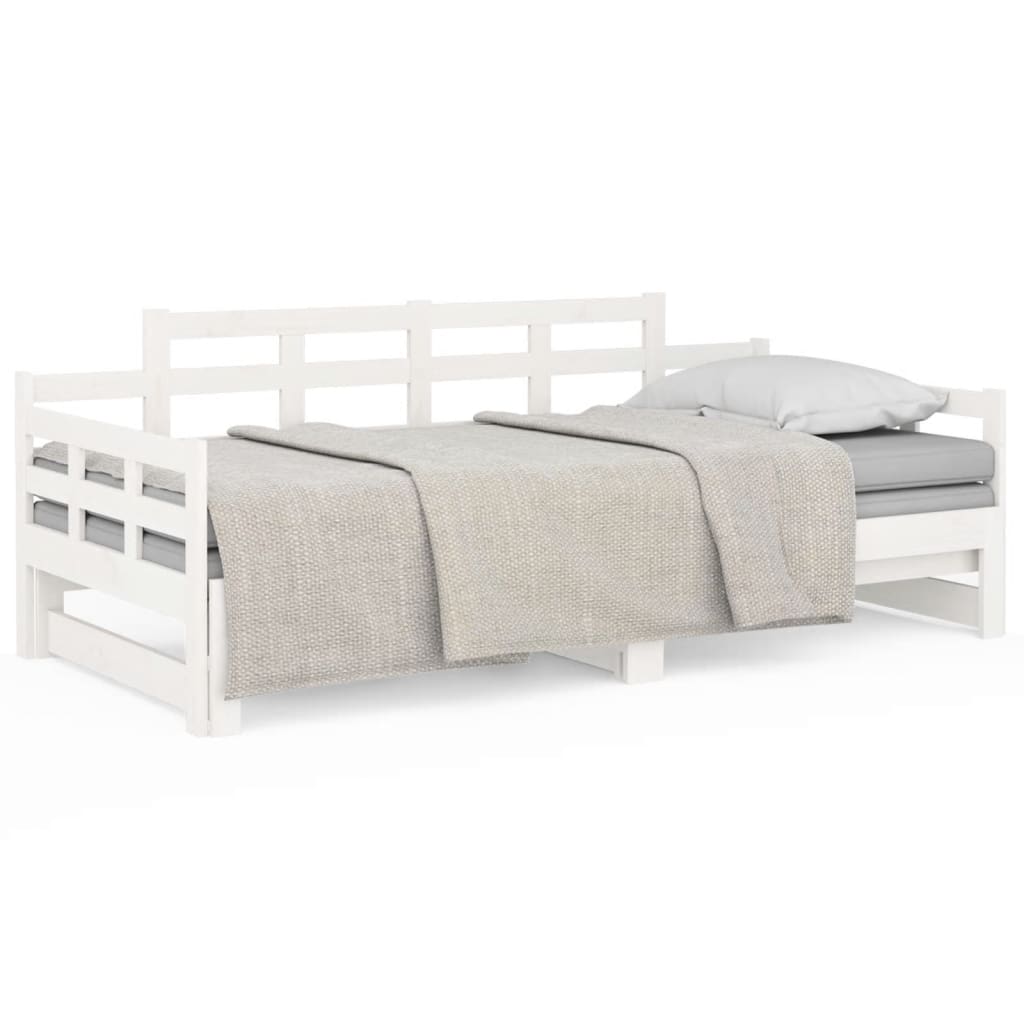 White Wooden Pull-Out Day Bed Frame - No Mattress, 2x(90x190) cm