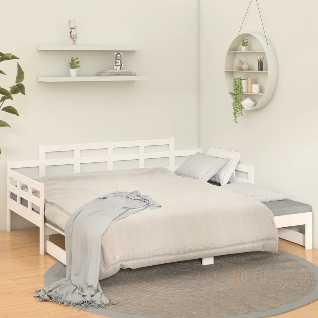 White Wooden Pull-Out Day Bed Frame - No Mattress, 2x(90x190) cm