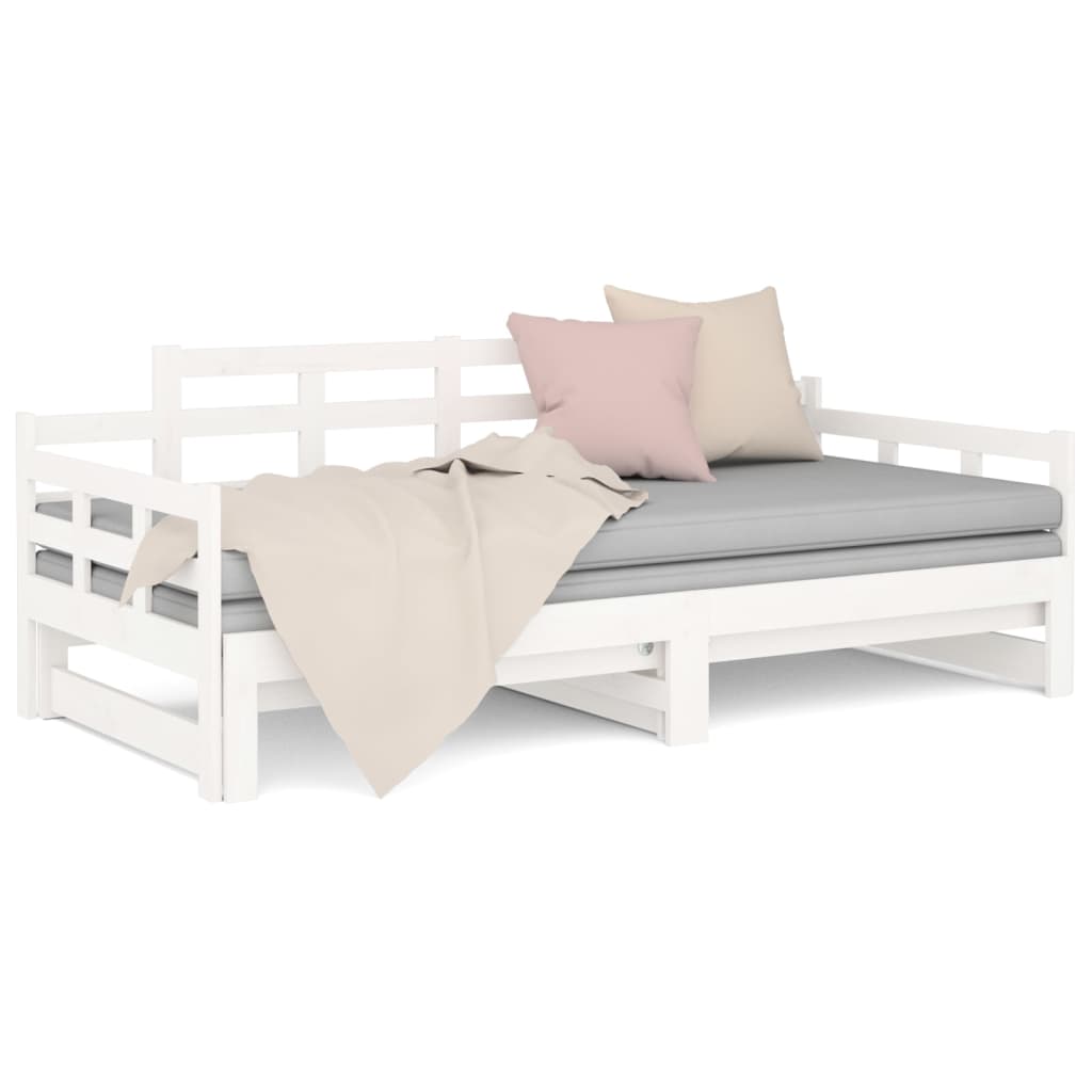 White Wooden Pull-Out Day Bed Frame - No Mattress, 2x(90x190) cm