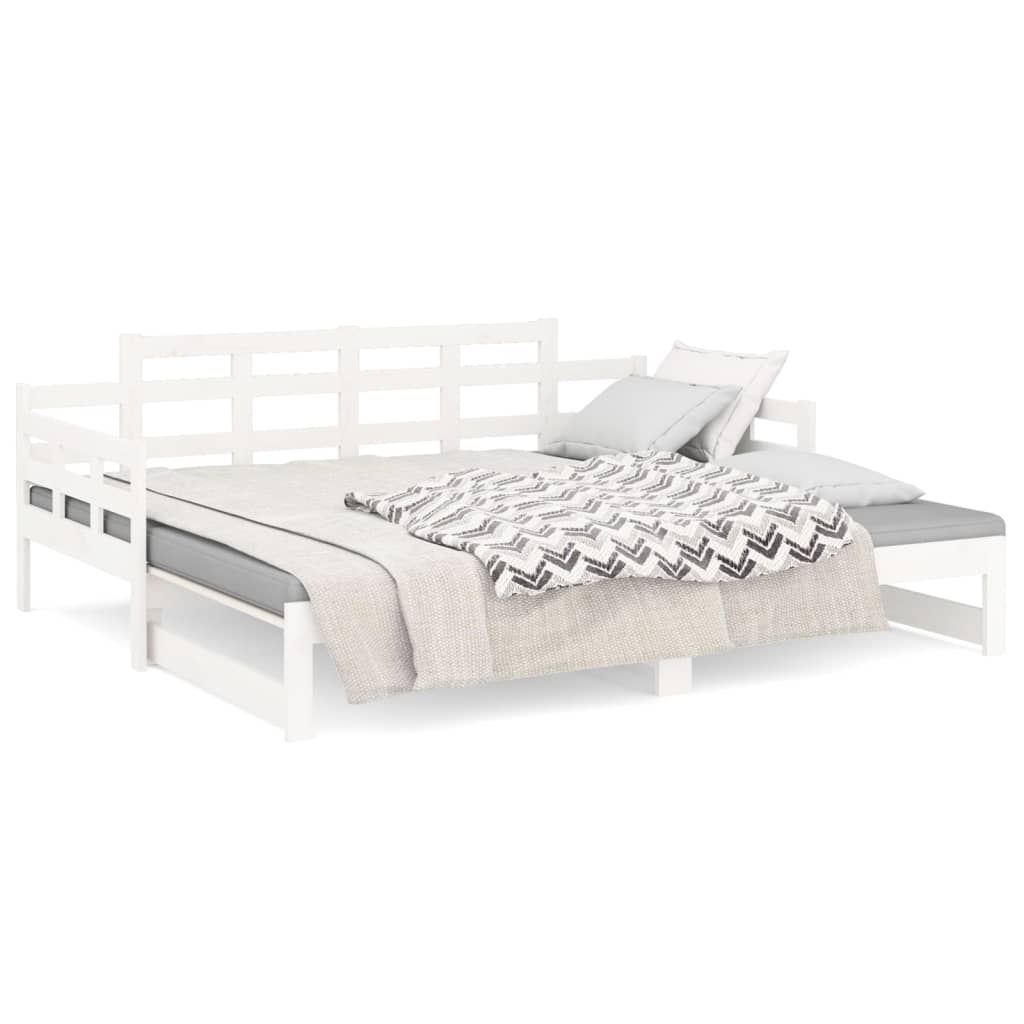 White Wooden Pull-Out Day Bed Frame - No Mattress, 2x(90x190) cm