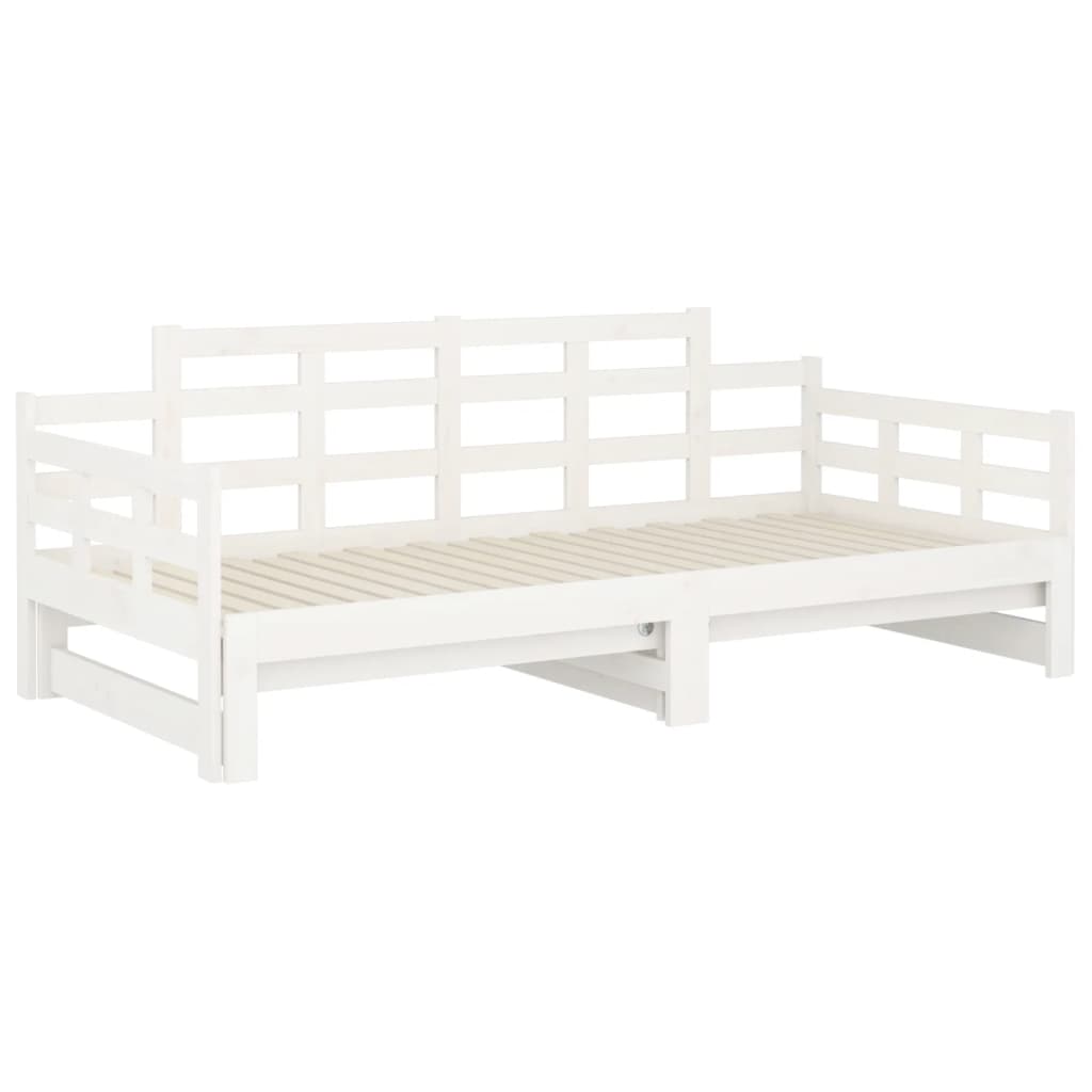 White Wooden Pull-Out Day Bed Frame - No Mattress, 2x(90x190) cm
