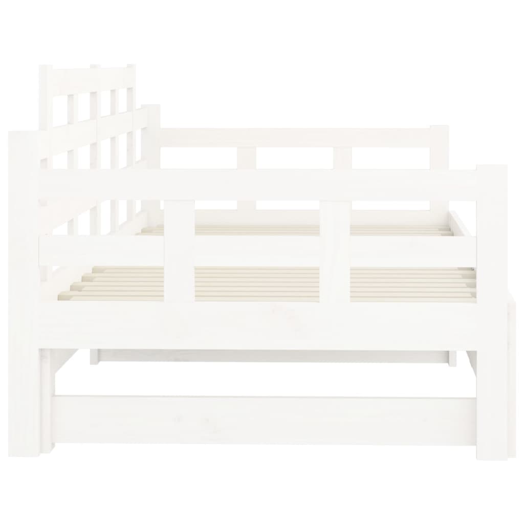 White Wooden Pull-Out Day Bed Frame - No Mattress, 2x(90x190) cm