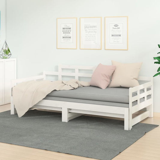 White Wooden Pull-Out Day Bed Frame - No Mattress, 2x(90x190) cm