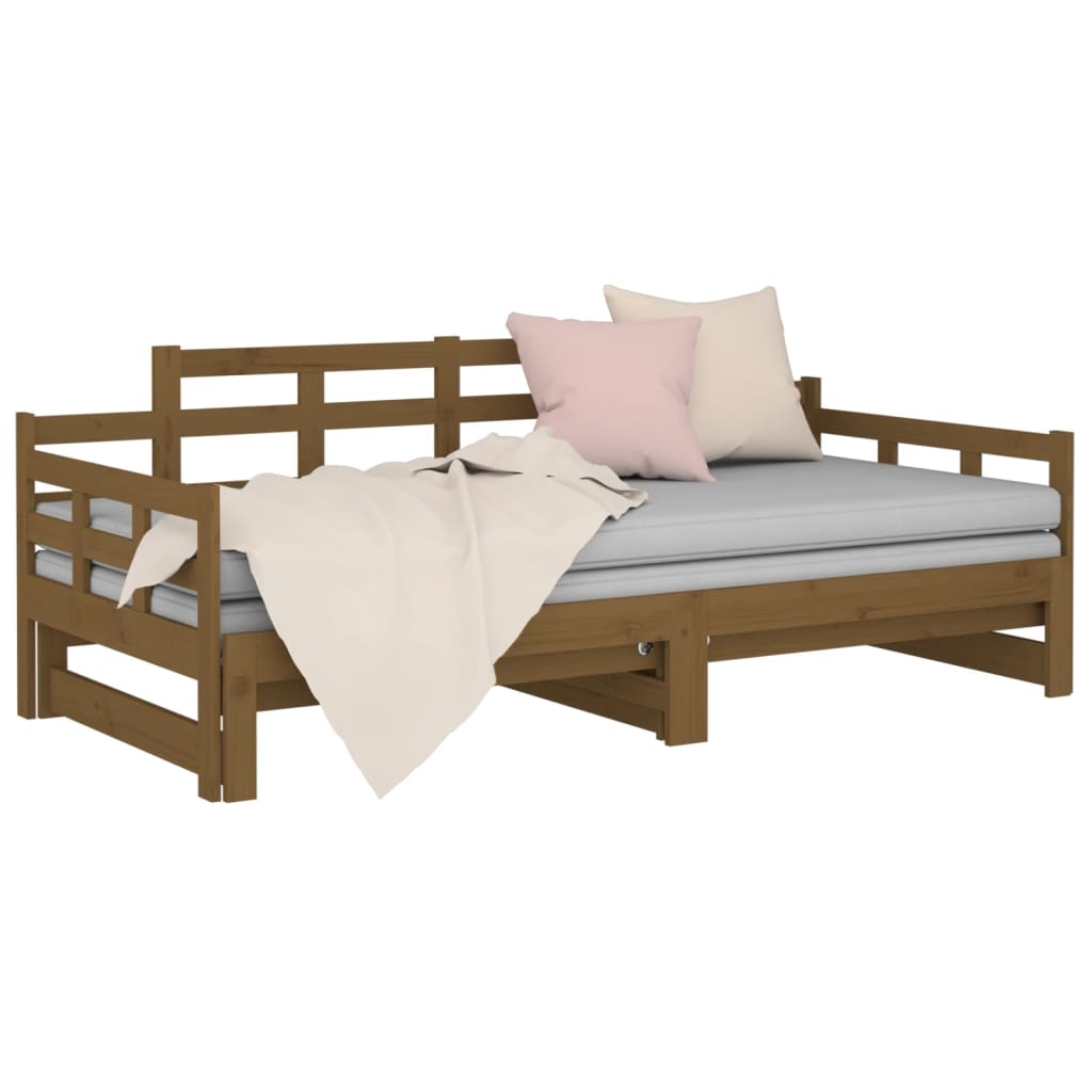Honey Brown Pull-out Day Bed Frame 2x(90x190) cm - No Mattress
