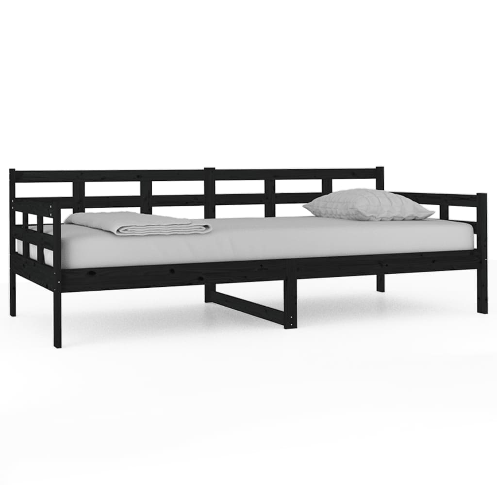 Black Solid Wood Pine Day Bed Frame 90x200 cm - No Mattress