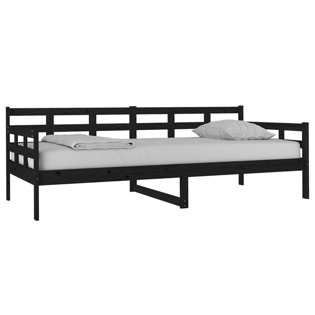 Black Solid Wood Pine Day Bed Frame 90x200 cm - No Mattress