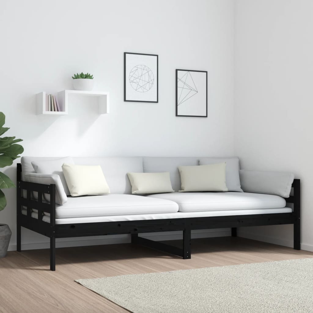 Black Solid Wood Pine Day Bed Frame 90x200 cm - No Mattress