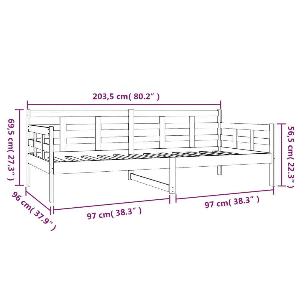 Black Solid Wood Pine Day Bed Frame 90x200 cm - No Mattress