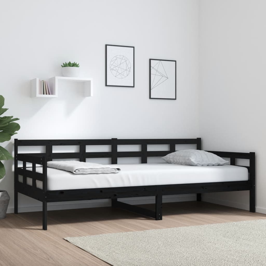 Black Solid Wood Pine Day Bed Frame 90x200 cm - No Mattress