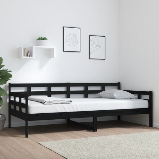Black Solid Wood Pine Day Bed Frame 90x200 cm - No Mattress