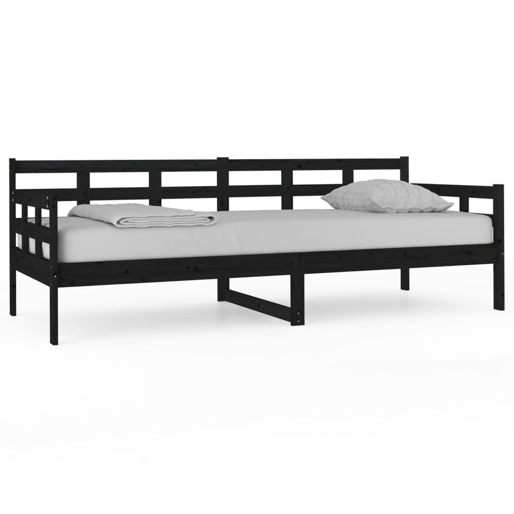 Black Solid Pine Wood Day Bed Frame 80x200 cm - No Mattress Included