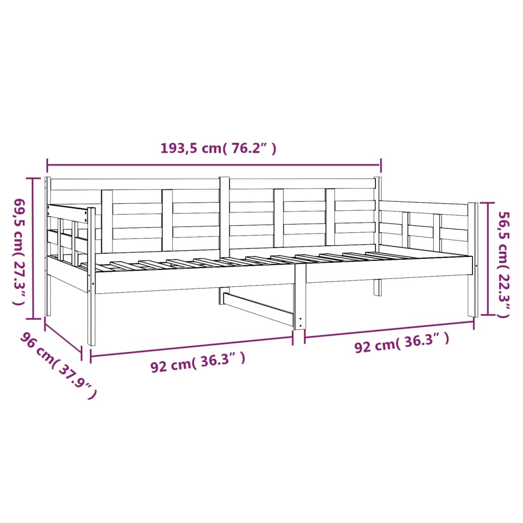 White Solid Pine Wood Day Bed Frame 90x190cm - No Mattress