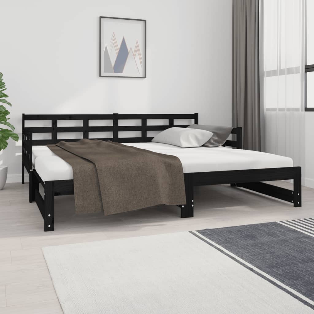 Black Metal Pull-Out Day Bed Frame - 2x(90x190) cm, No Mattress
