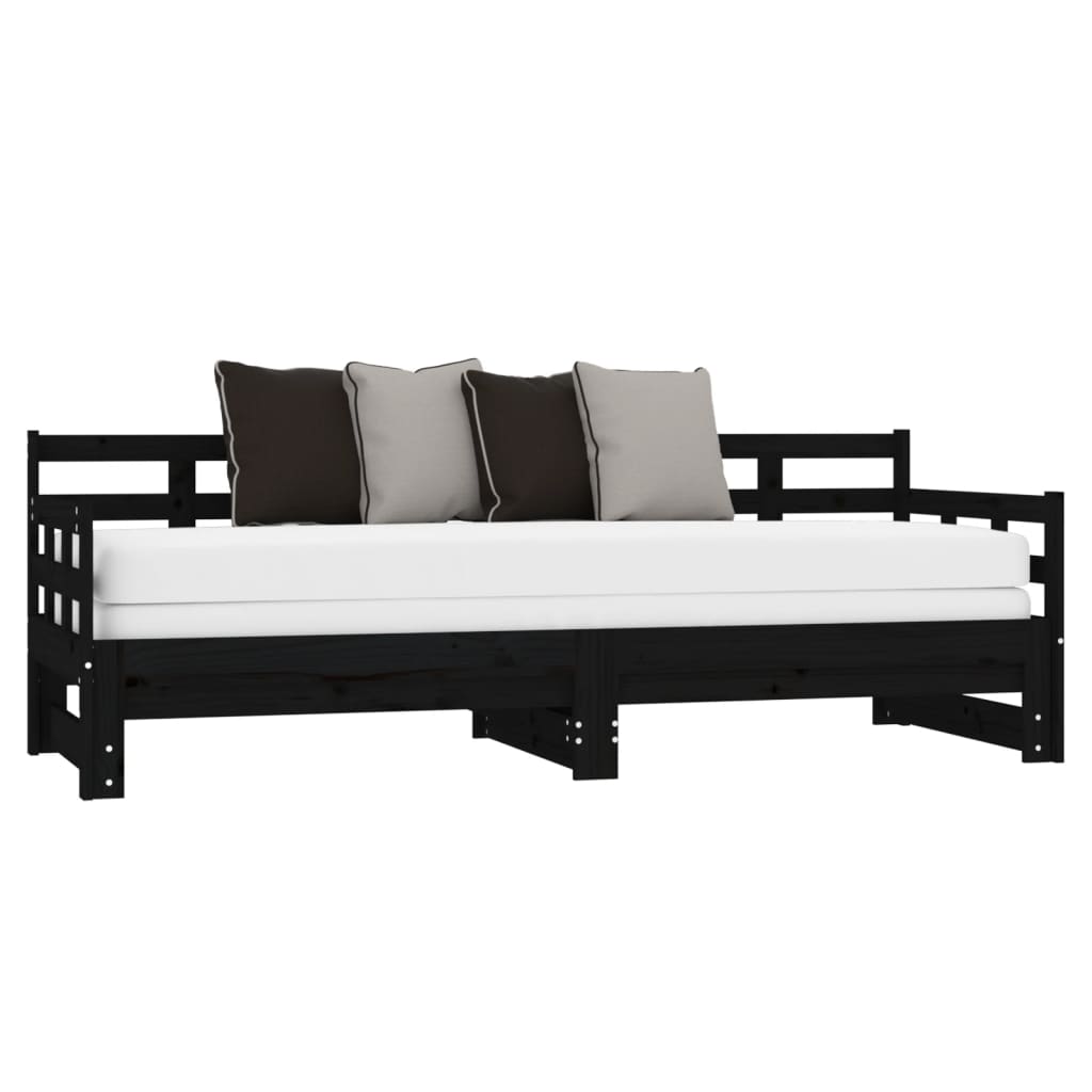 Black Metal Pull-Out Day Bed Frame - 2x(90x190) cm, No Mattress
