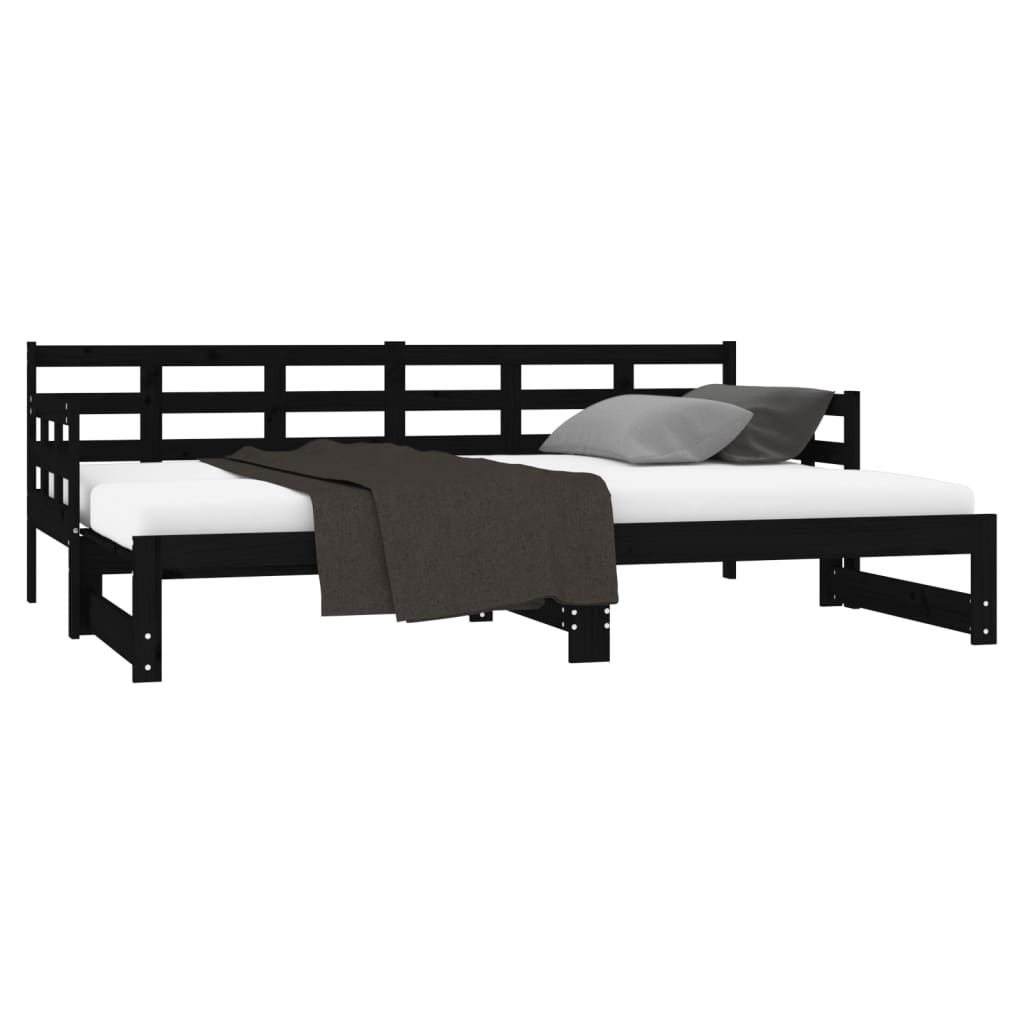Black Metal Pull-Out Day Bed Frame - 2x(90x190) cm, No Mattress