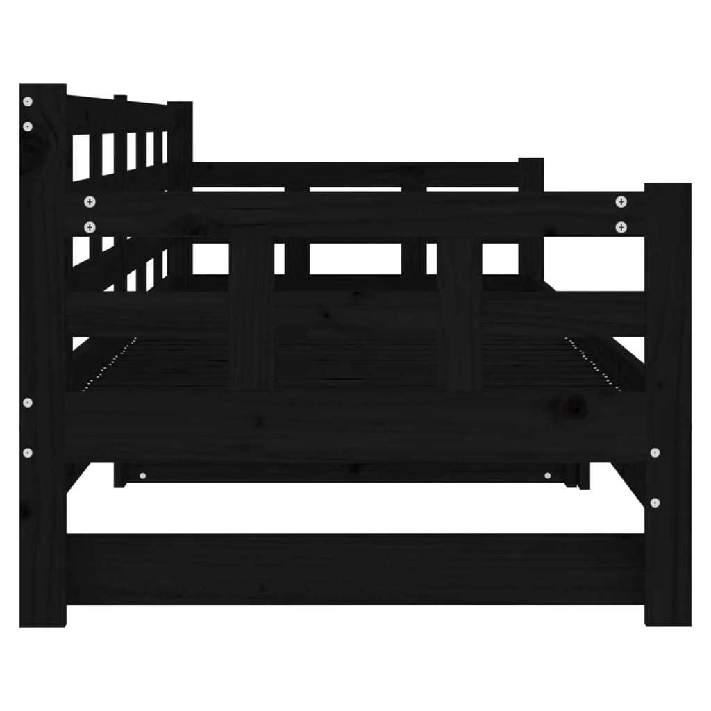 Black Metal Pull-Out Day Bed Frame - 2x(90x190) cm, No Mattress