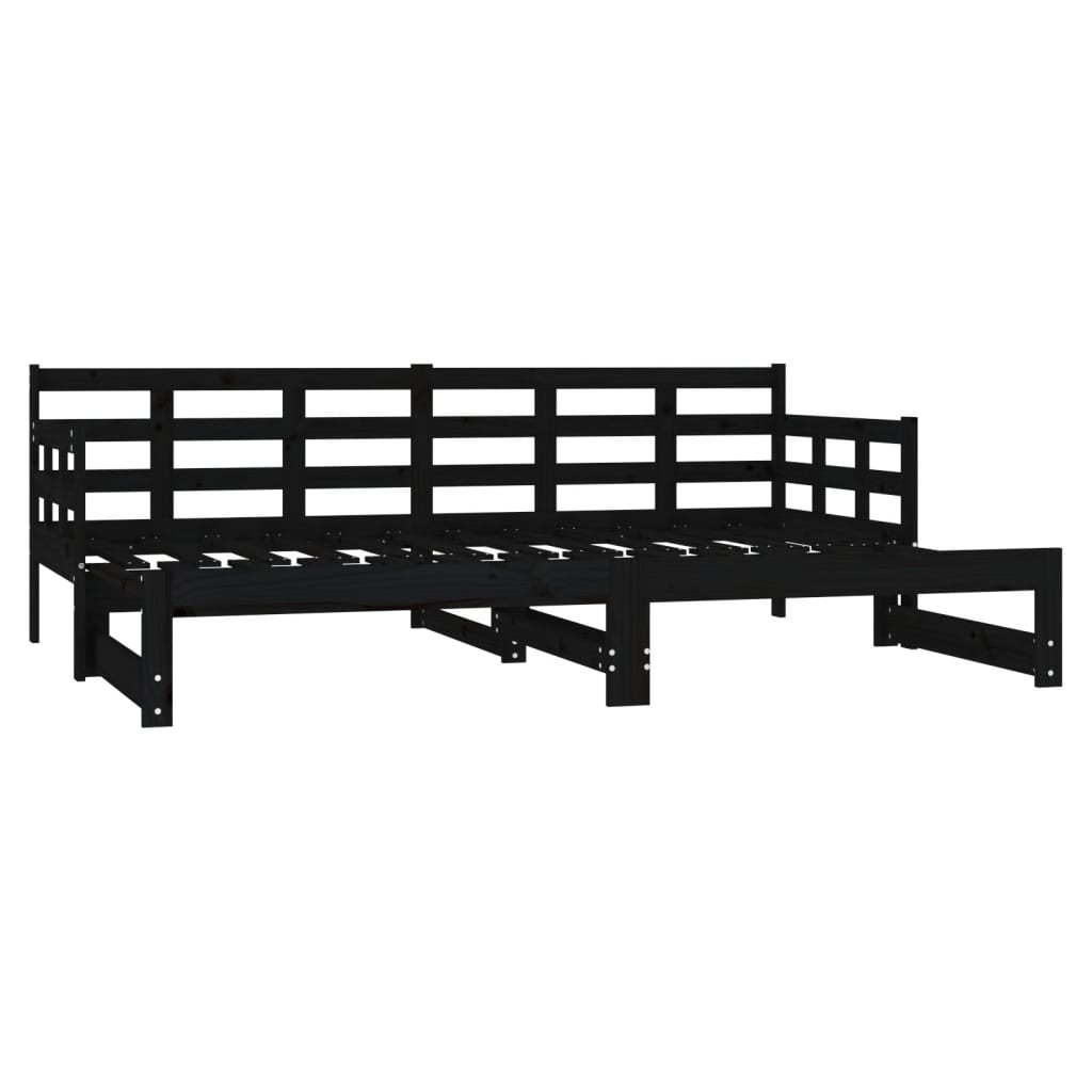 Black Metal Pull-Out Day Bed Frame - 2x(90x190) cm, No Mattress