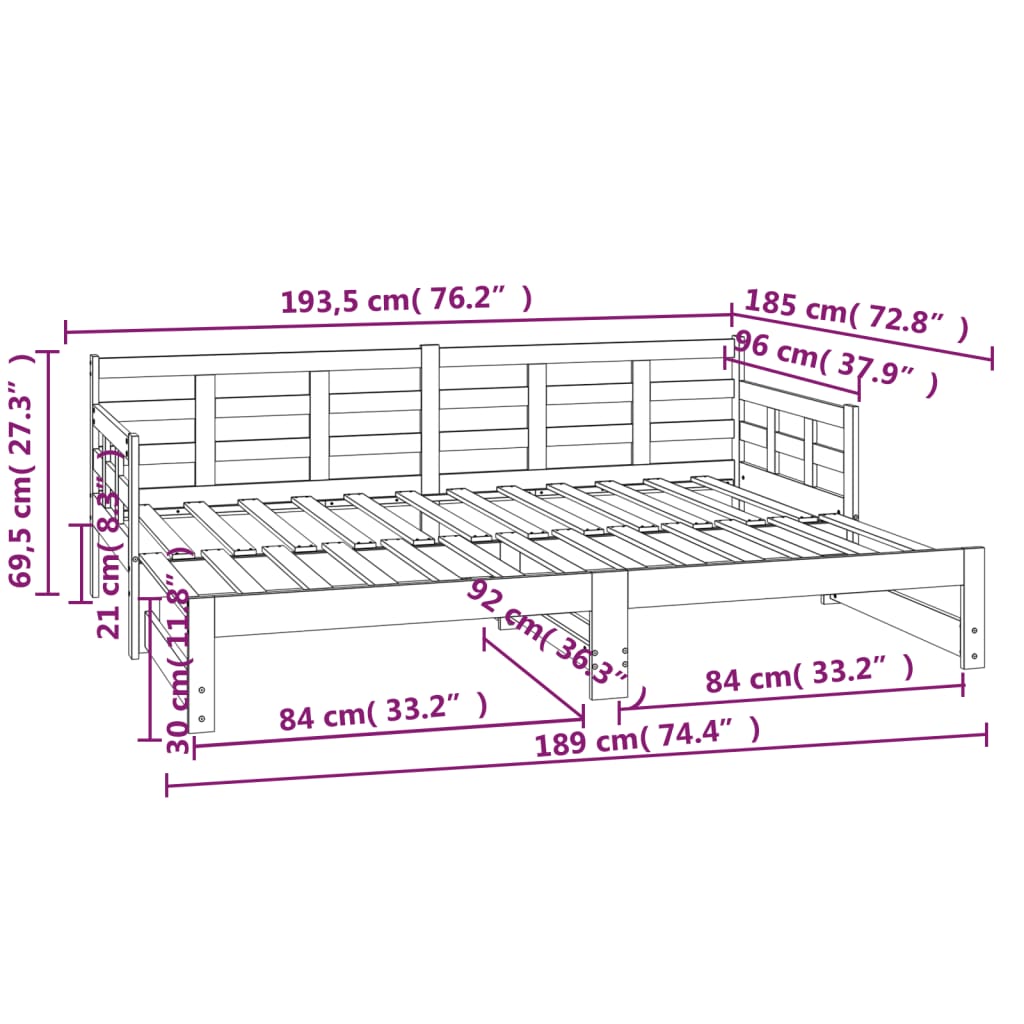 Black Metal Pull-Out Day Bed Frame - 2x(90x190) cm, No Mattress