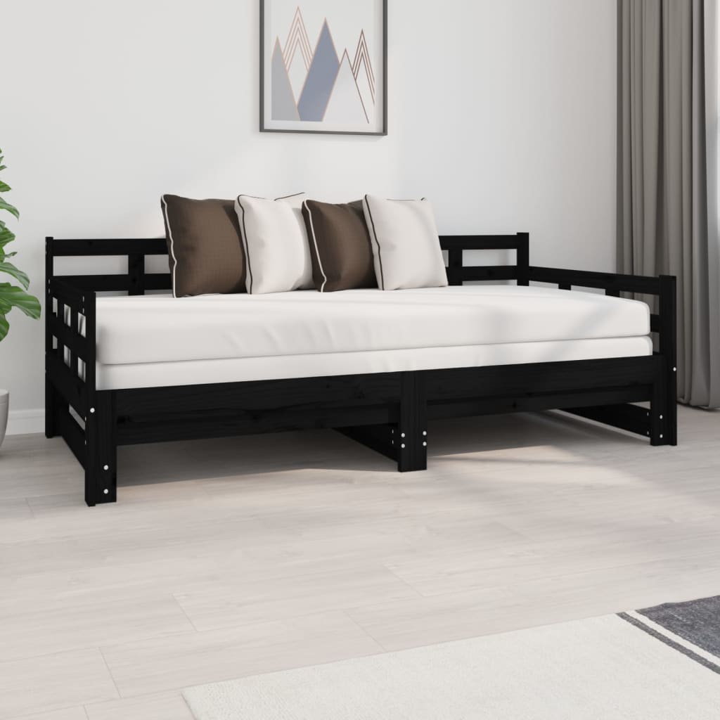 Black Metal Pull-Out Day Bed Frame - 2x(90x190) cm, No Mattress