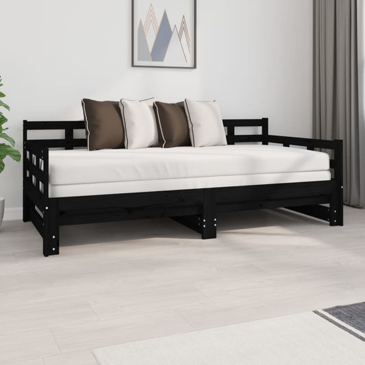 Black Metal Pull-Out Day Bed Frame - 2x(90x190) cm, No Mattress