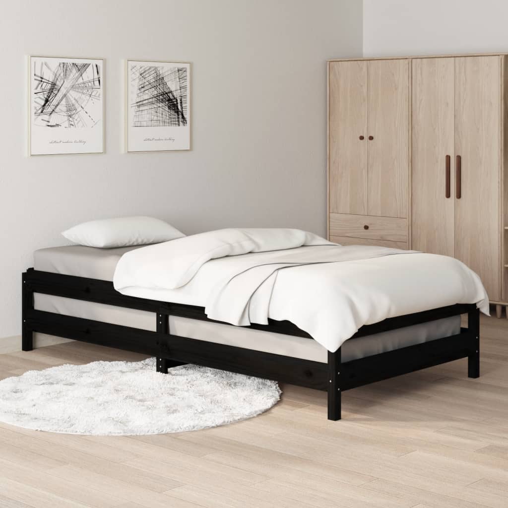 Solid Pine Stack Bed 100x200 cm - Black, No Mattress Included