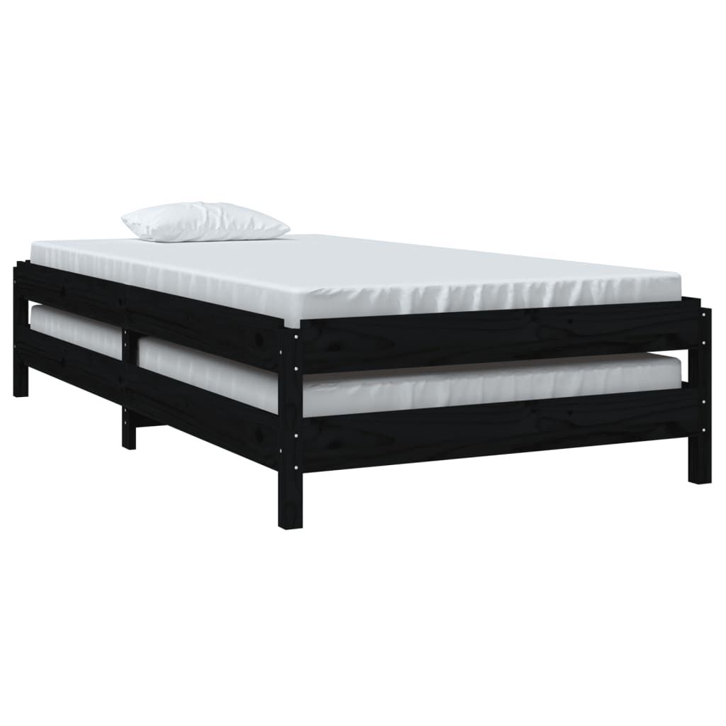 Solid Pine Stack Bed 100x200 cm - Black, No Mattress Included