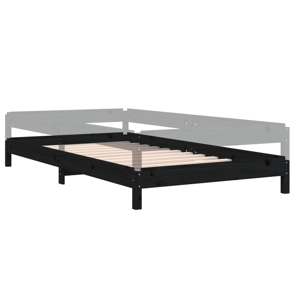 Solid Pine Stack Bed 100x200 cm - Black, No Mattress Included