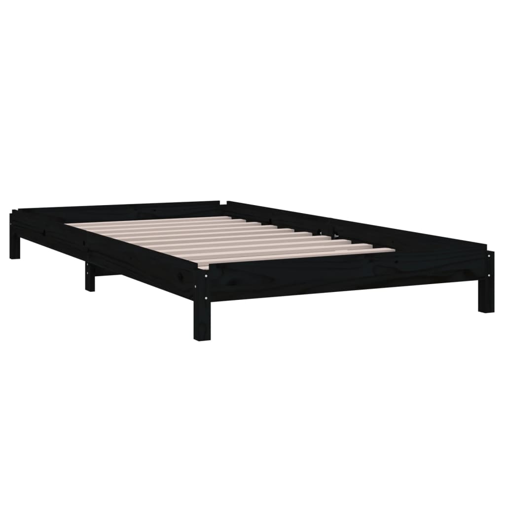 Solid Pine Stack Bed 100x200 cm - Black, No Mattress Included