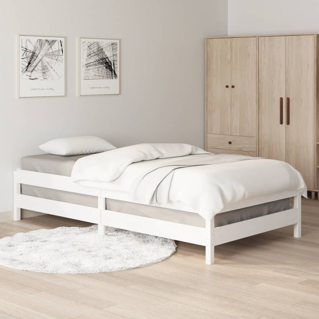 White Solid Pine Wood Stack Bed Frame 80x200 cm - No Mattress Included