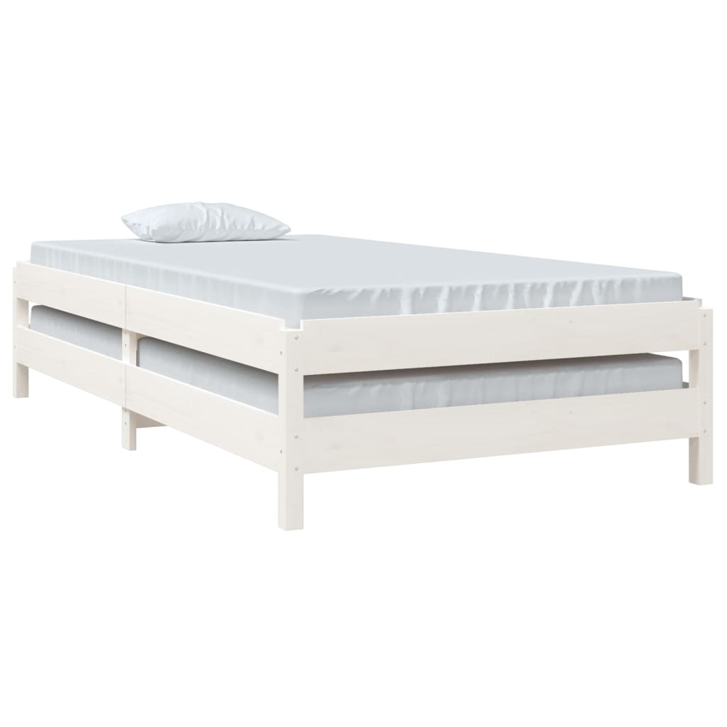 White Solid Pine Wood Stack Bed Frame 80x200 cm - No Mattress Included