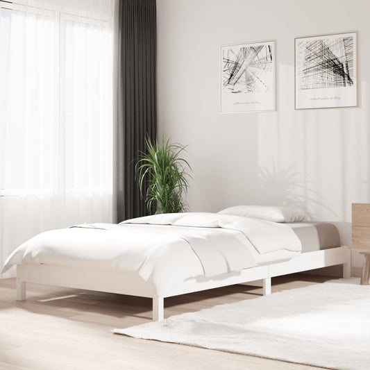 White Solid Pine Wood Stack Bed Frame 80x200 cm - No Mattress Included