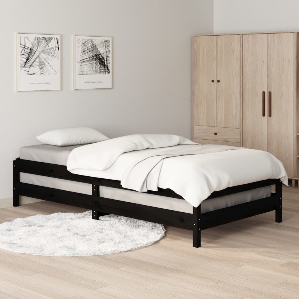 Solid Black Pine Stack Bed Frame 75x190 cm - Small Single