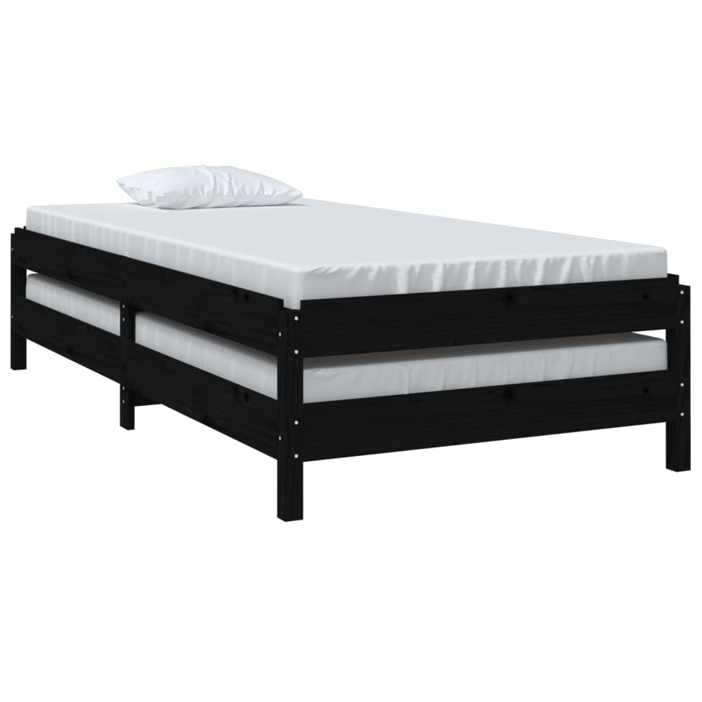 Solid Black Pine Stack Bed Frame 75x190 cm - Small Single