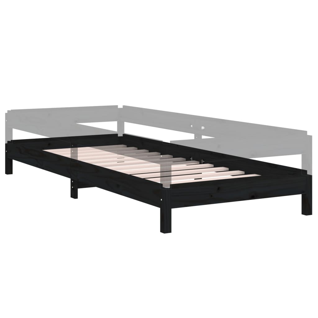 Solid Black Pine Stack Bed Frame 75x190 cm - Small Single