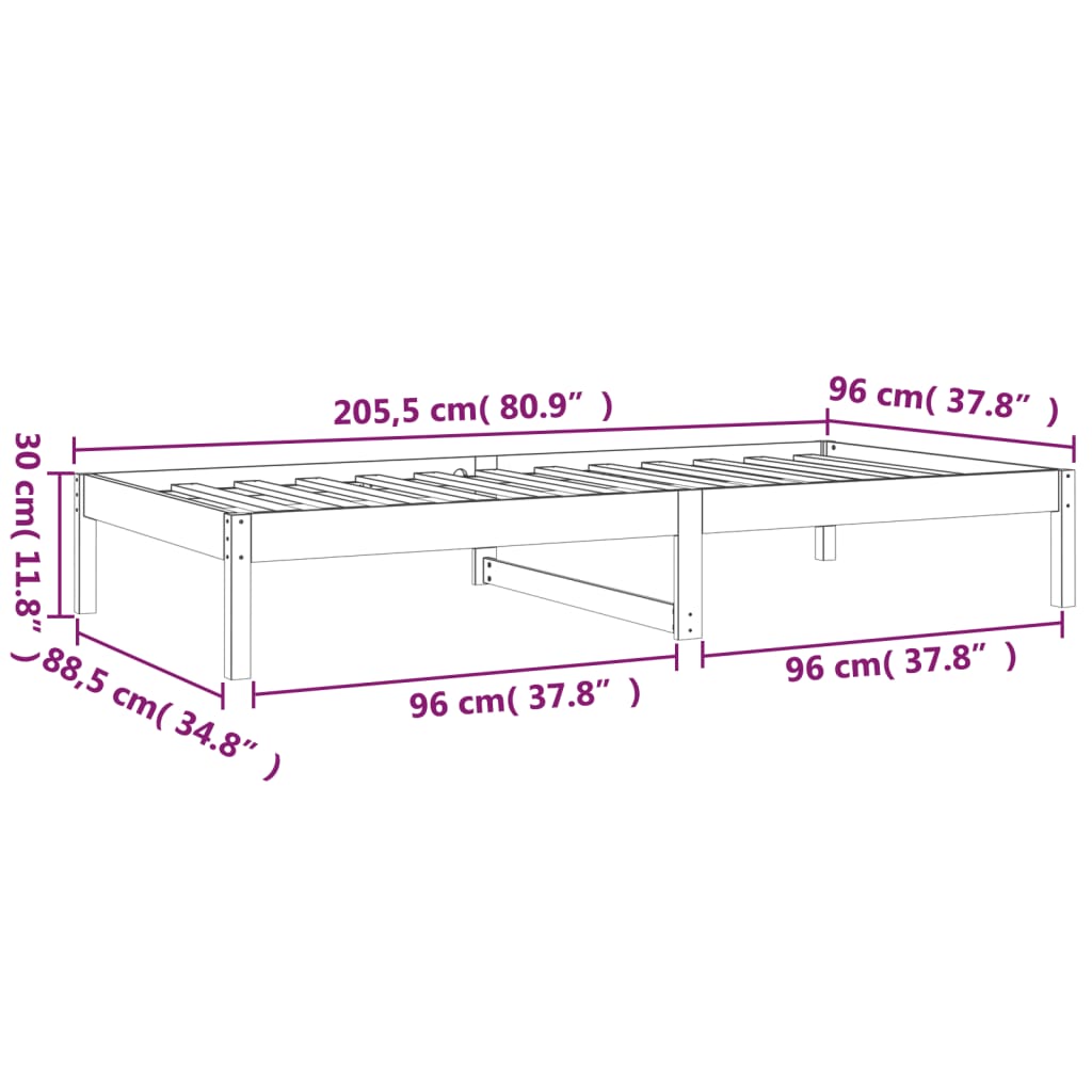 Solid Pine Day Bed Frame 90x200 cm - Mattress Not Included