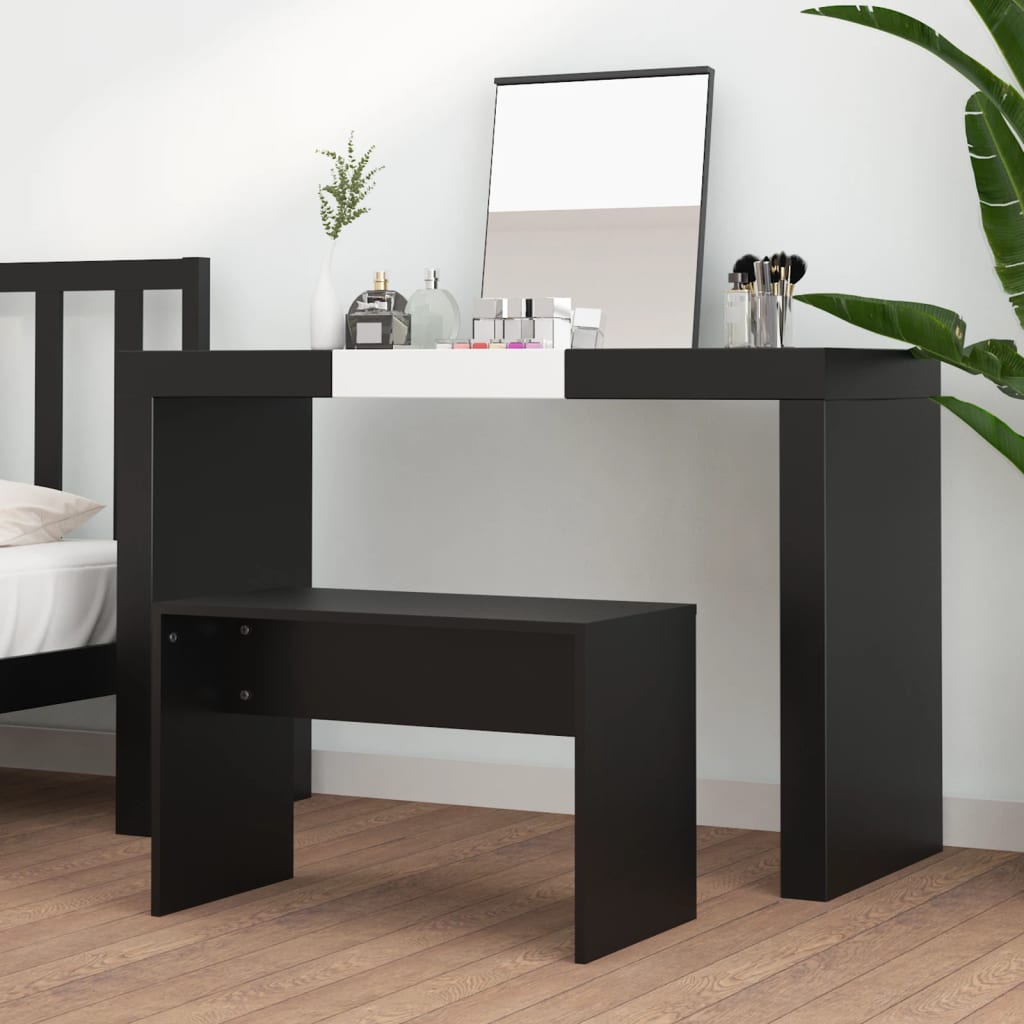 Sleek Black Dressing Stool - Engineered Wood 70x35x45 cm